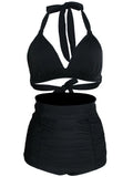 Bikini Mujer Retro Lunares Cintura Alta Push Up Halter Dos Piezas