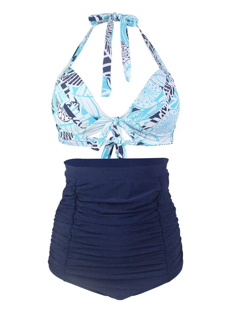 Bikini Mujer Retro Lunares Cintura Alta Push Up Halter Dos Piezas