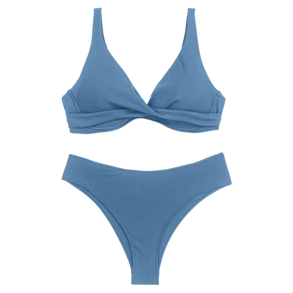 Bikini Mujer 2 Piezas Sexy Color Sólido Traje de Baño Playa Verano 2025