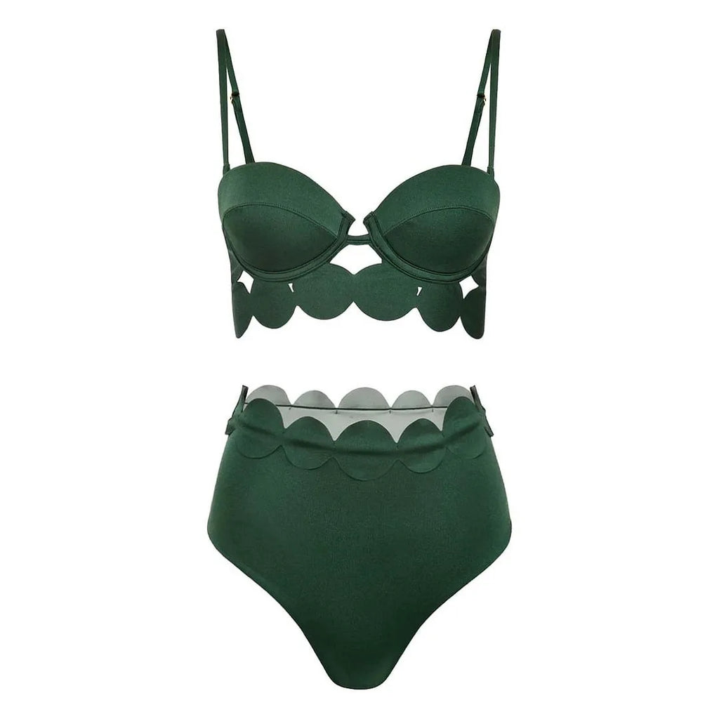 Bikini Mujer 3 Piezas Push Up Corte Láser Cintura Alta Sexy Traje de Baño con Falda
