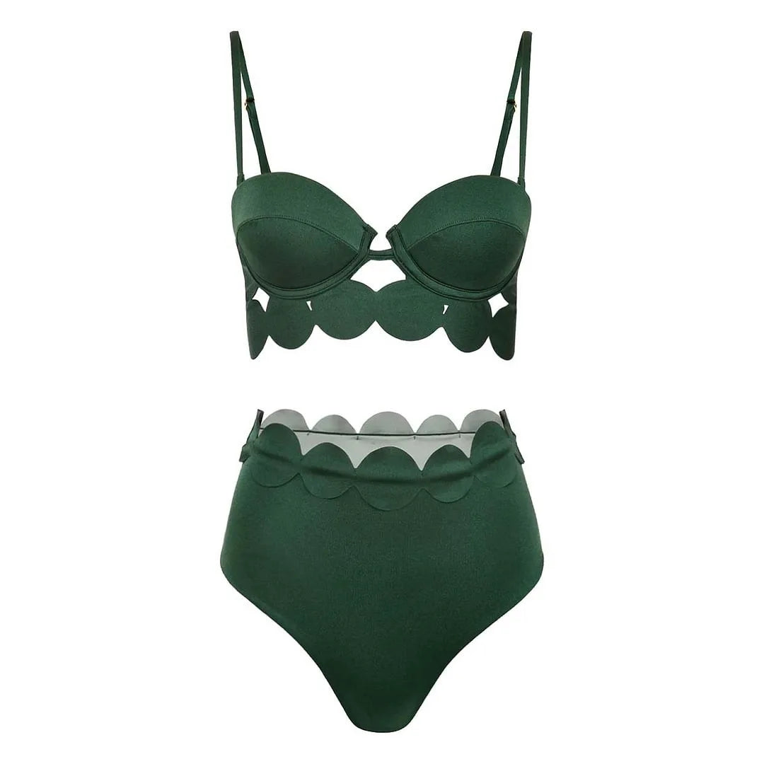 Bikini Mujer 3 Piezas Push Up Corte Láser Cintura Alta Sexy Traje de Baño con Falda