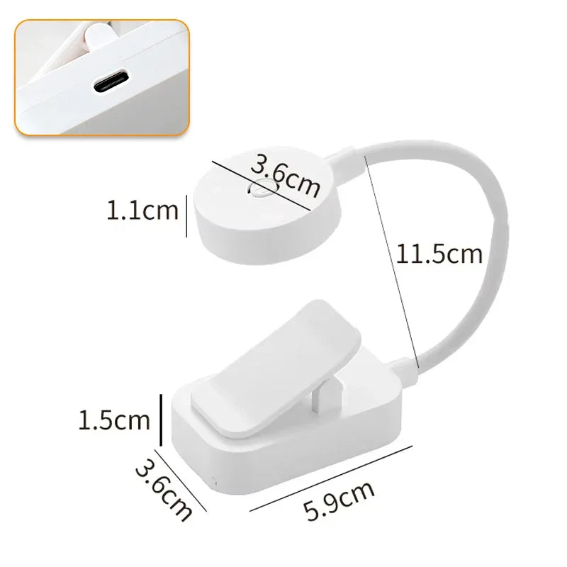 Lámpara de Lectura LED Clip USB Recargable 3 Modos Luz Portátil para Escritorio y Cama