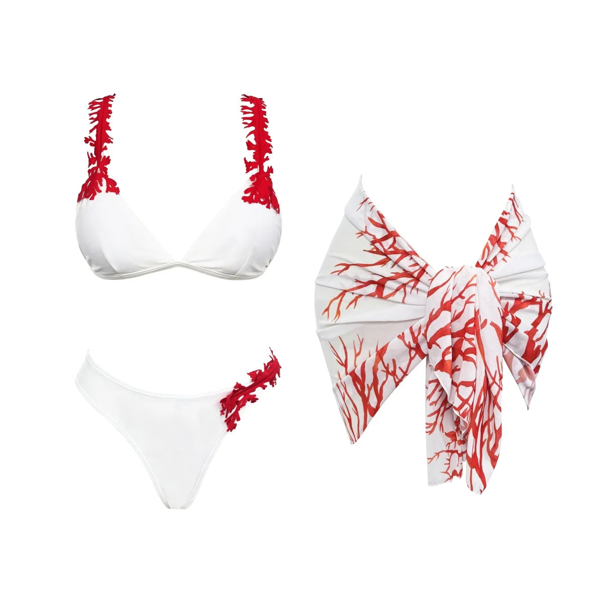 Bikini Mujer 3 Piezas Push Up Corte Láser Cintura Alta Sexy Traje de Baño con Falda