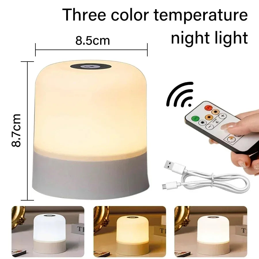 Luz Nocturna LED RGB Táctil Recargable con Mando Regulable para Dormitorio y Salón