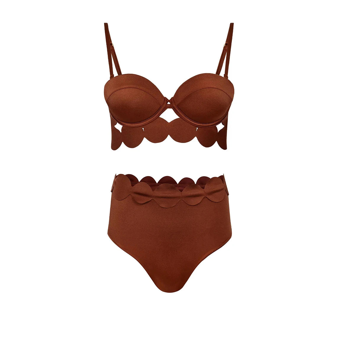 Bikini Mujer 3 Piezas Push Up Corte Láser Cintura Alta Sexy Traje de Baño con Falda
