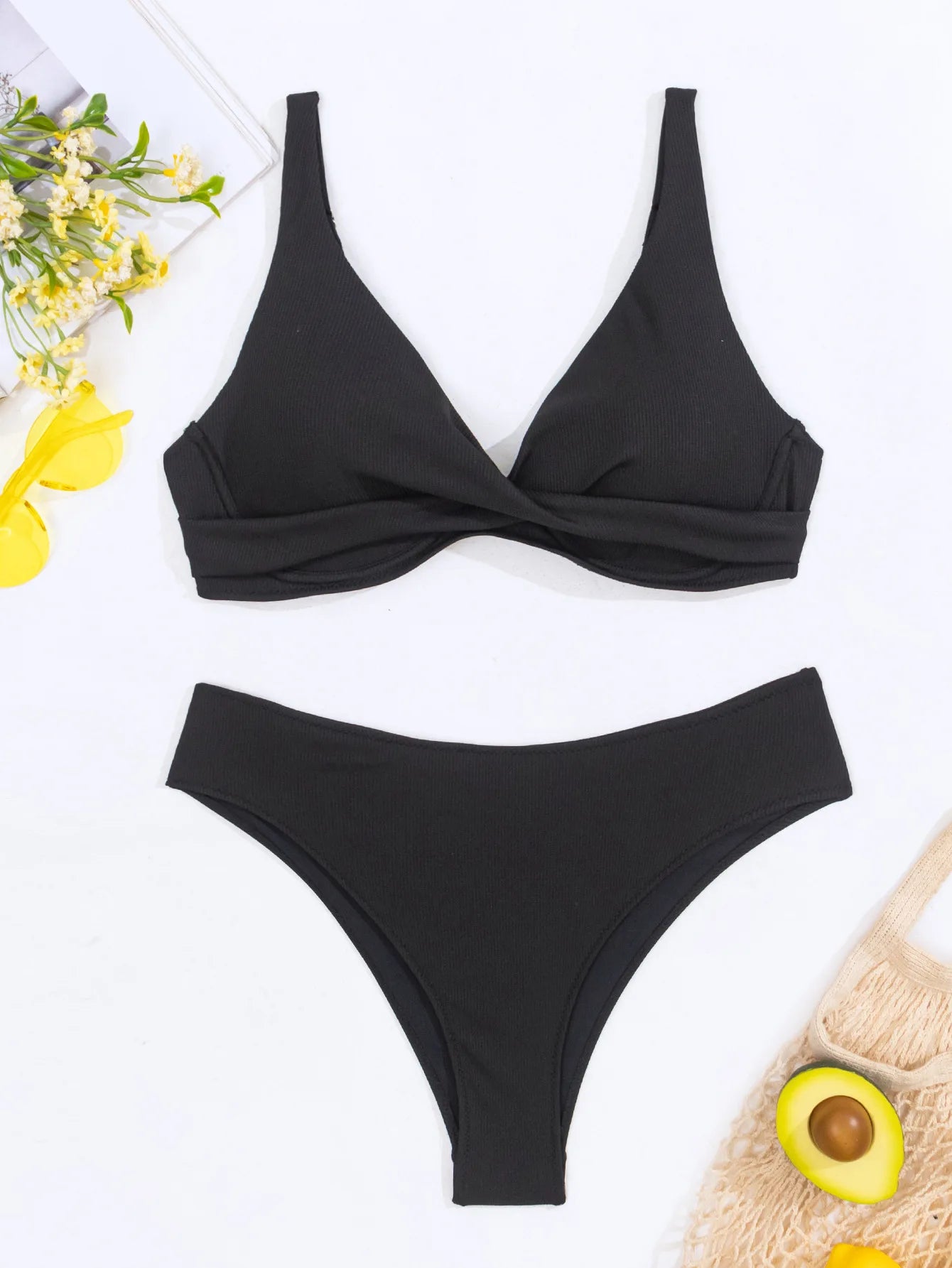 Bikini Mujer 2 Piezas Sexy Color Sólido Traje de Baño Playa Verano 2025