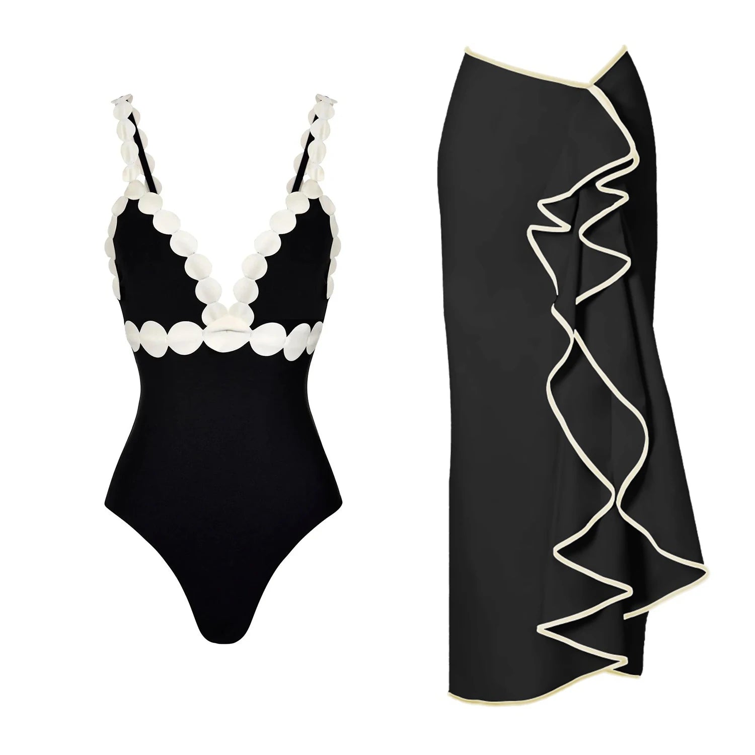 Bikini Mujer 3 Piezas Push Up Corte Láser Cintura Alta Sexy Traje de Baño con Falda
