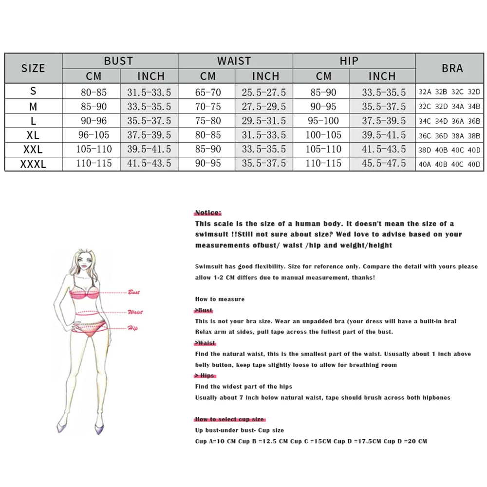 Bikini Mujer 3 Piezas Push Up Corte Láser Cintura Alta Sexy Traje de Baño con Falda
