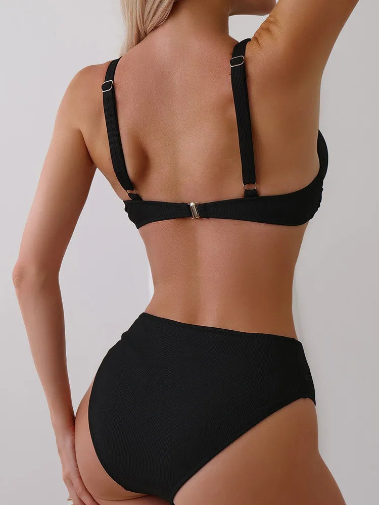 Bikini Mujer 2 Piezas Sexy Color Sólido Traje de Baño Playa Verano 2025