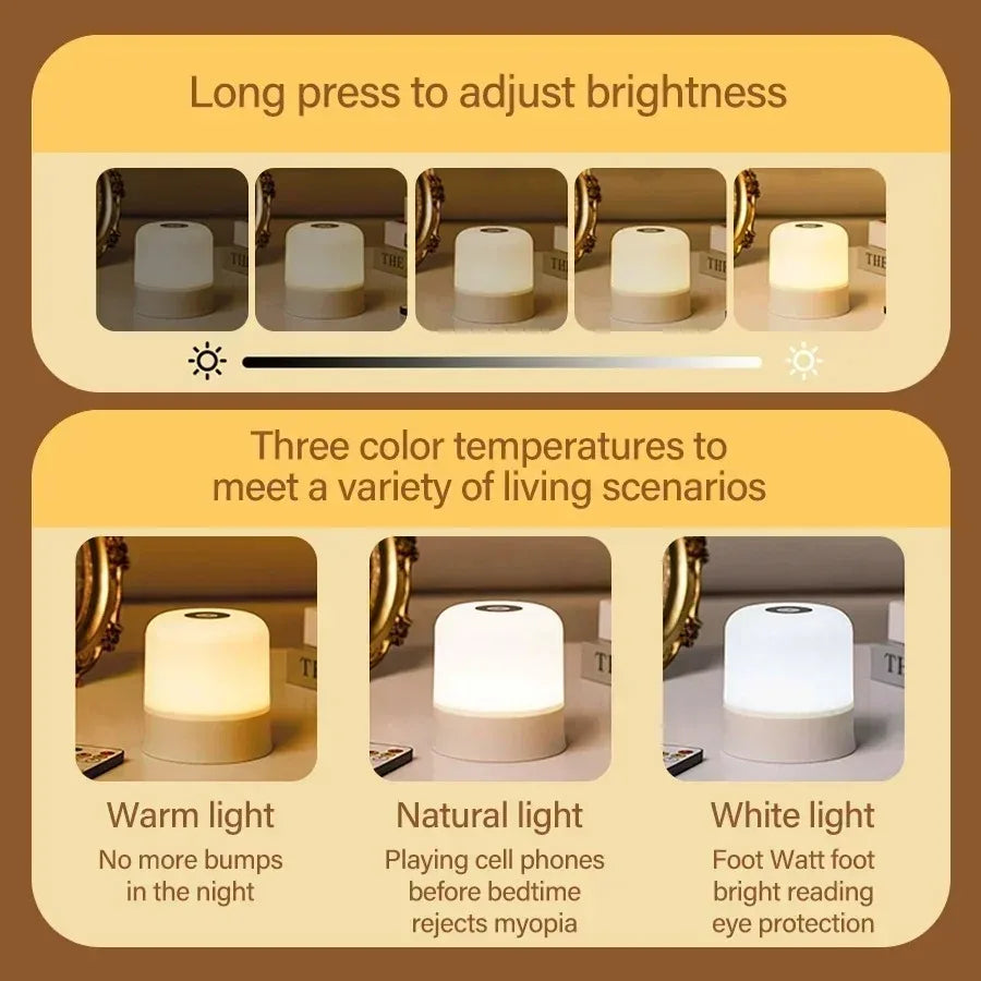 Luz Nocturna LED RGB Táctil Recargable con Mando Regulable para Dormitorio y Salón