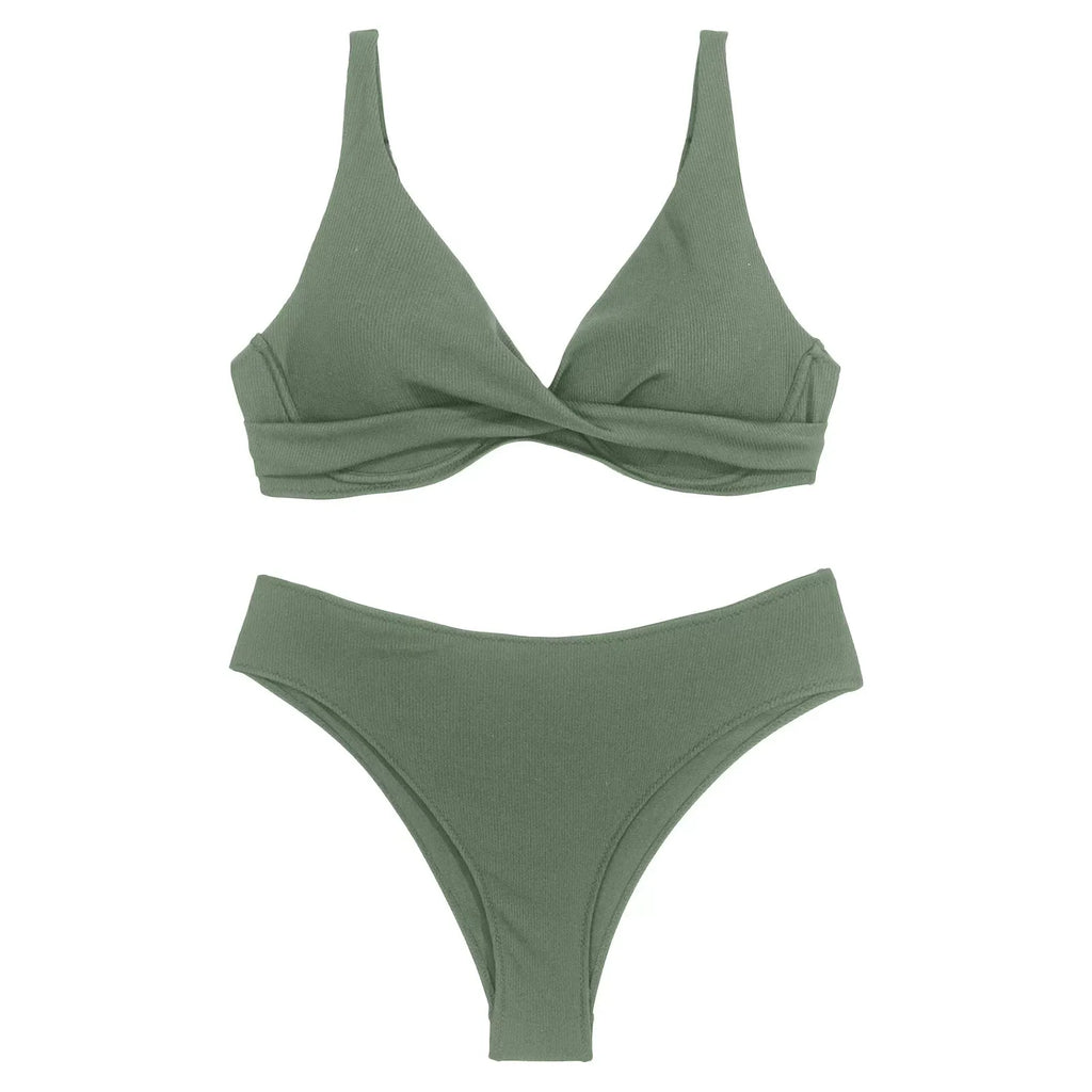 Bikini Mujer 2 Piezas Sexy Color Sólido Traje de Baño Playa Verano 2025