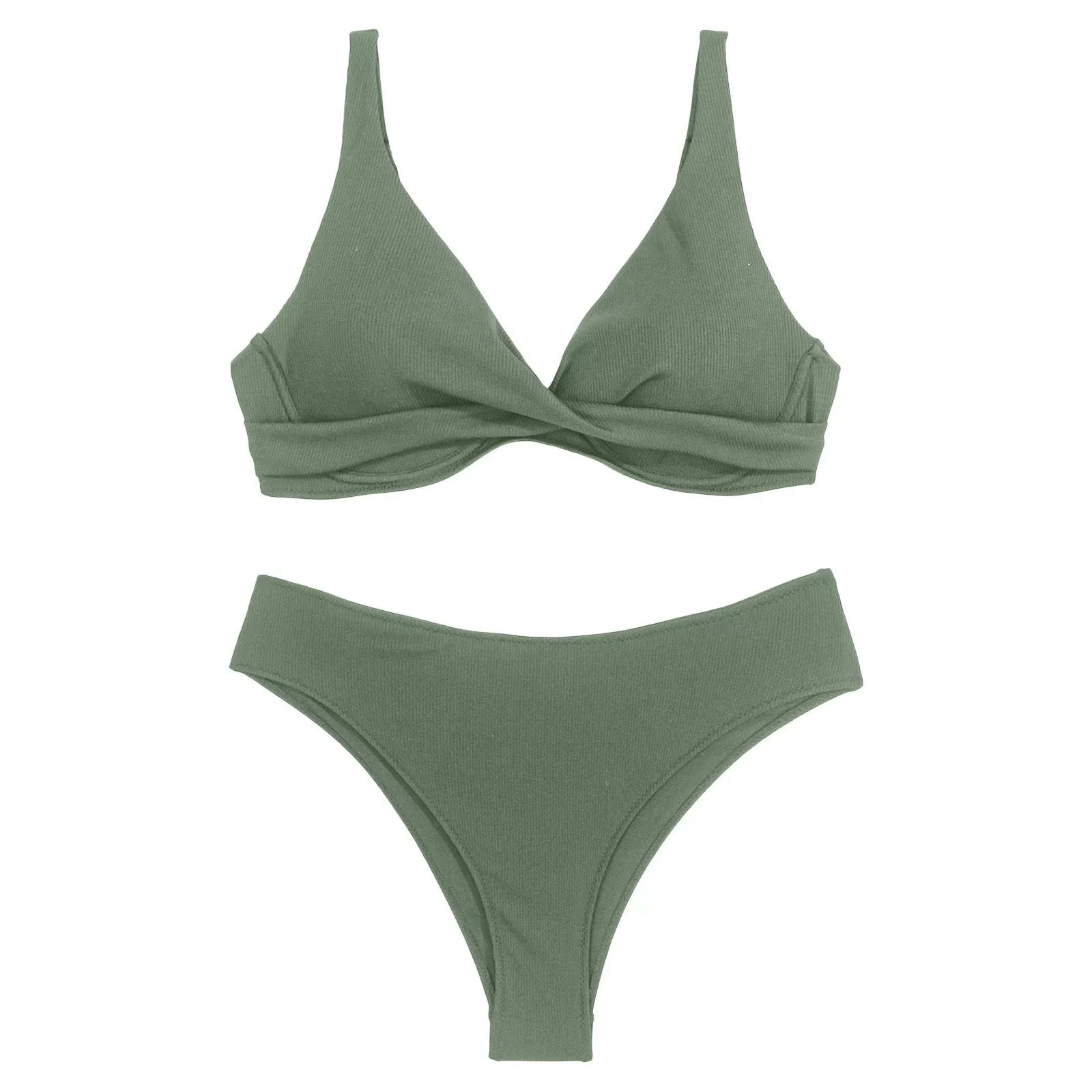 Bikini Mujer 2 Piezas Sexy Color Sólido Traje de Baño Playa Verano 2025